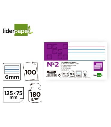 Ficha liderpapel rayada nº2 75x125 mm 180g m2 paquete de 100 unidades